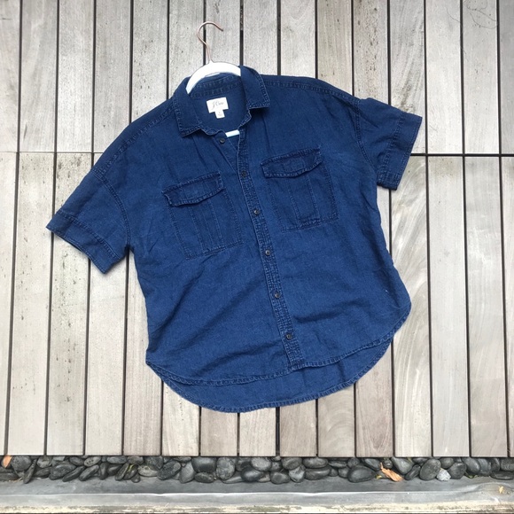 J CREW Dark Blue Denim Short Sleeve Button Down - Picture 2 of 7
